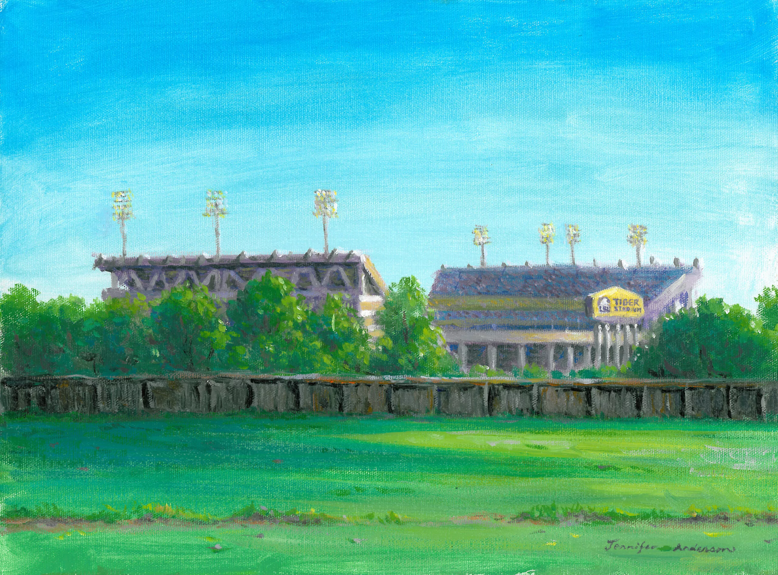 oil painting of Tiger Stadium in Baton Rouge