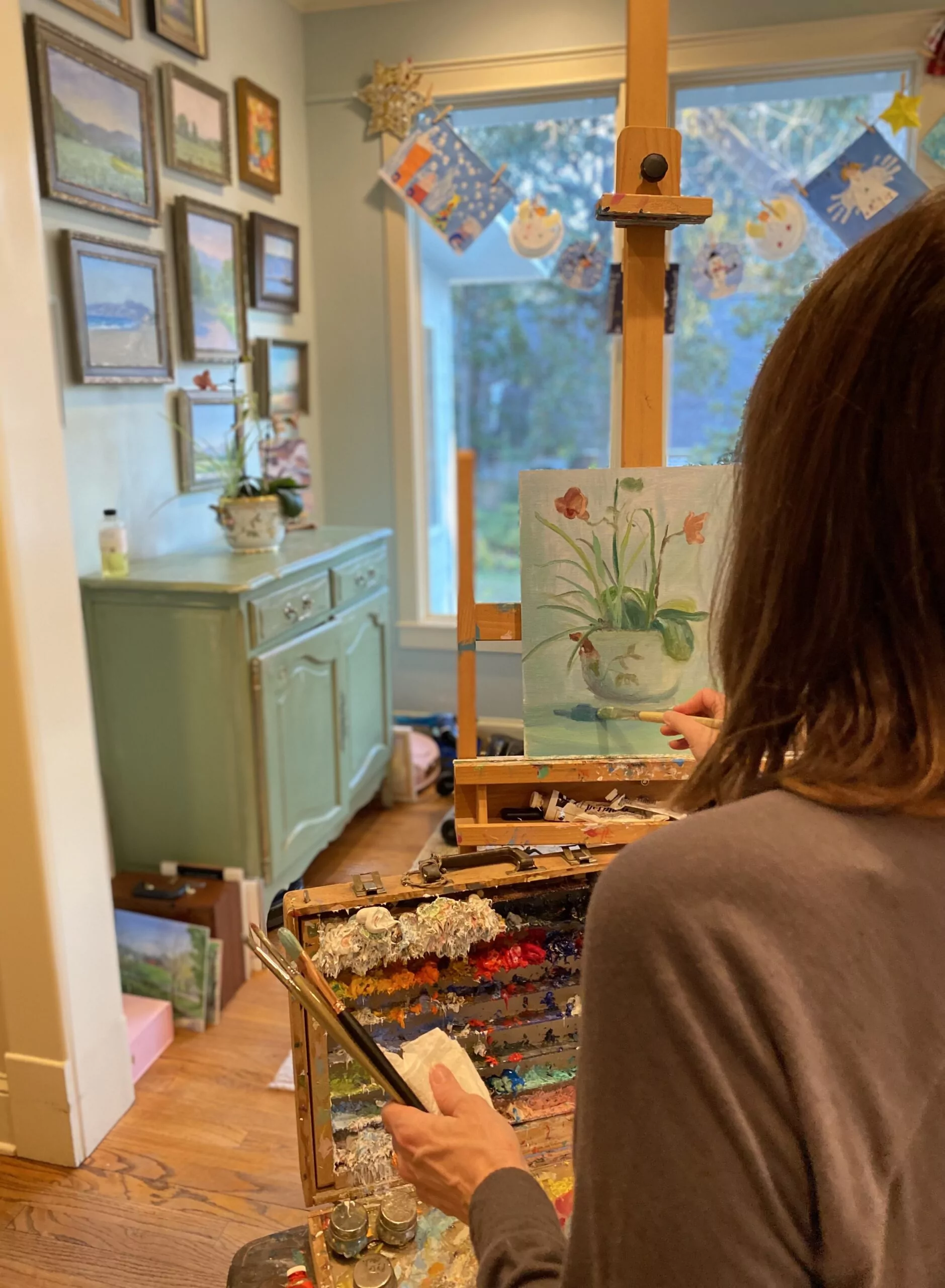 Flower Painting by Jennifer Anderson in her studio